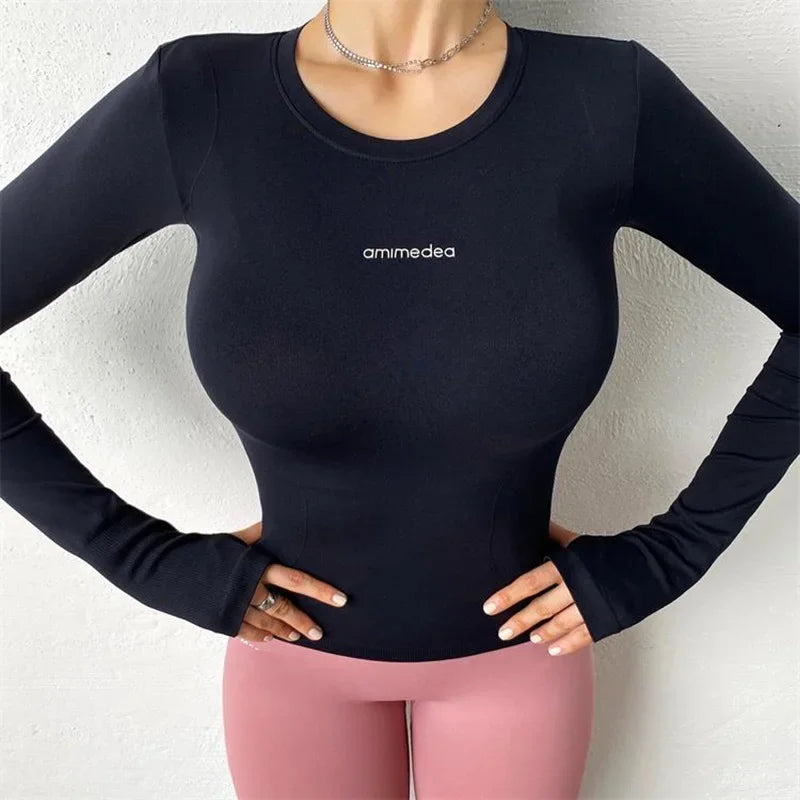 Cloud Hide Solid Yoga Shirt Women Long Sleeve Blouse Sexy Girl Sports Gym Top Running T-Shirt Winter Autumn Fitness Sportswear