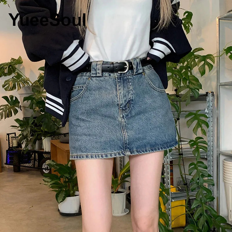 Blue Denim Skirt  A-Line High Waist Mini Skirt 2024 New Summer Y2K 2000s High Street Sexy Kawaii Cute Skirts for Women