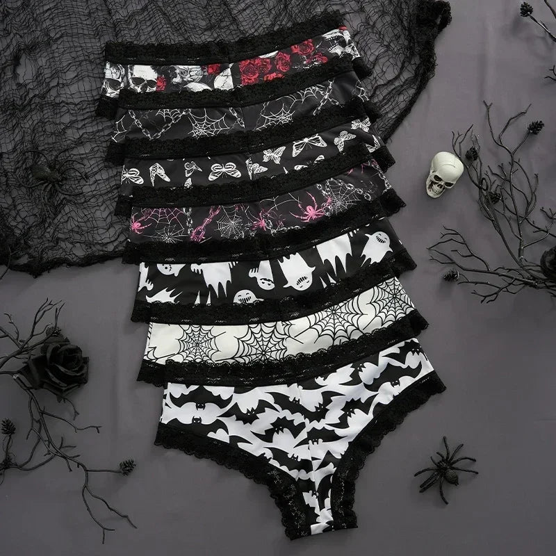 Underwear Women's Lace Edge Sexy Panties Gothic Style Lingerie Rose Skull Personalized Comfortable Breathable Triangle Pants