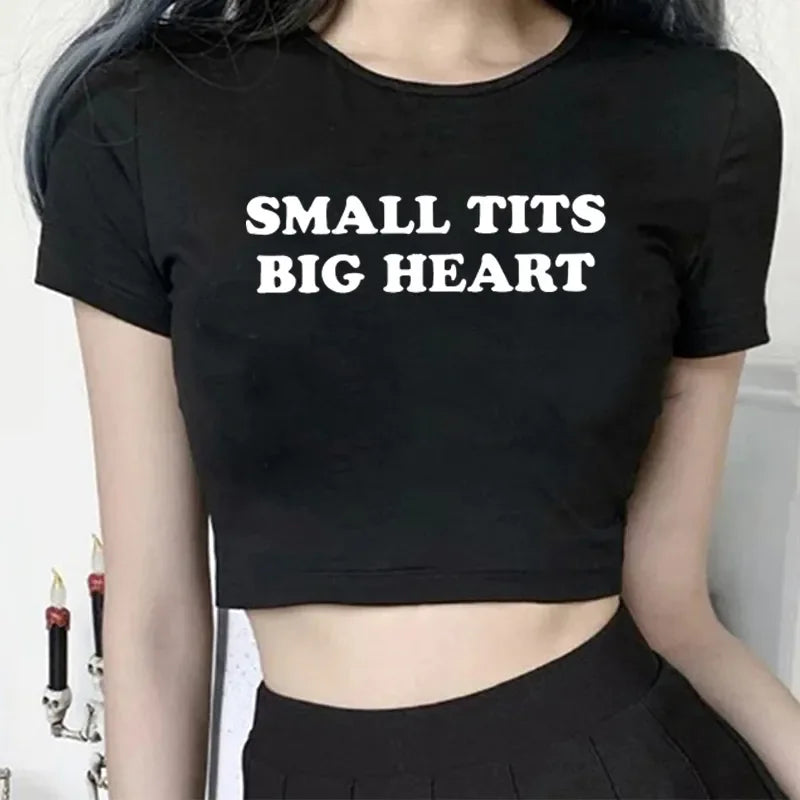 Popular Fashion Letter Graphic Summer 2000s Crop Tops Women T-Shirt Y2k Grunge Tops Kawaii Baby Tee Party Vintage Harajuku Emo