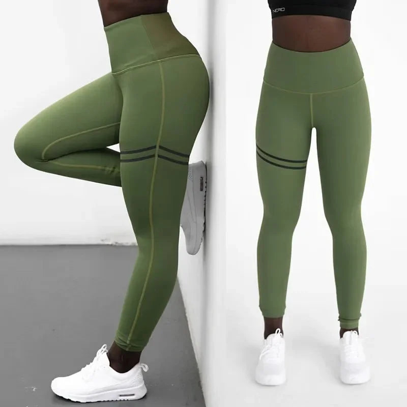 Woman Pants High Waist Sport Pants Women's Fitness Sport Leggings Stripe Printing Elastic Gym Workout Tights Running Trousers