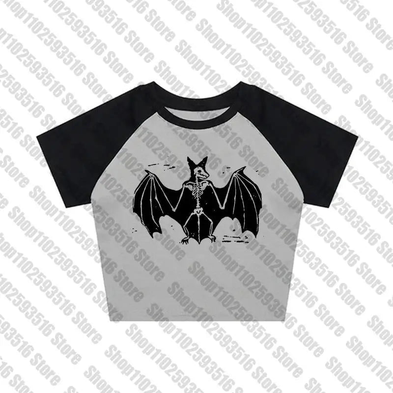 Aesthetic Goth bat Letter Y2K style Crop Tops T-shirt Short Sleevle Vest Tees Harajuku Streetwear Suspenders Women Clothes shirt