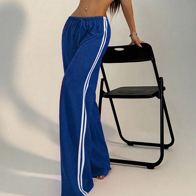 Fashion Striped Trousers Women Summer New Streetwear Basic Straight Casual Slim Pants Female Sexy Solid Simple Versatile Pants