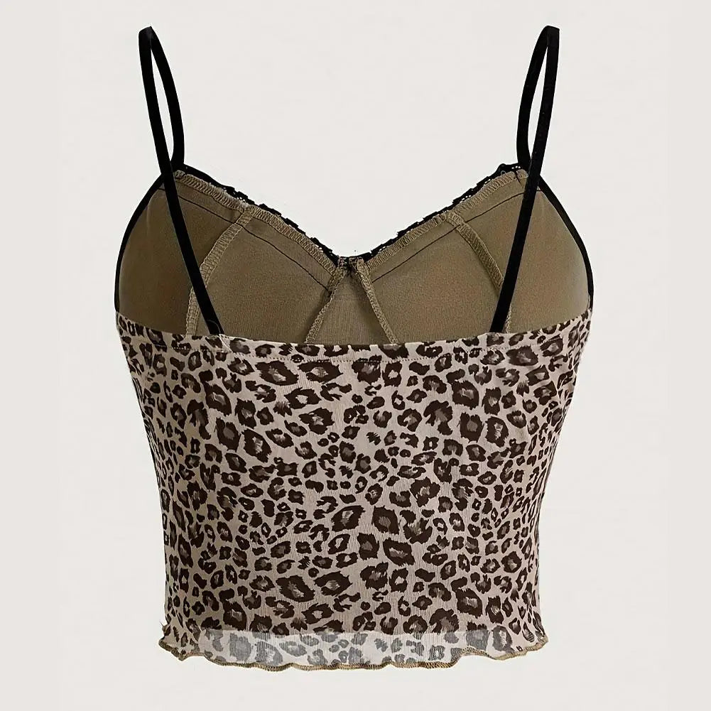 American Style Leopard Print Camisole Undershirt For Women Summer Hotsweet Sexy Slim Inner Wear Outside Short Aesthetic Cor C7E7