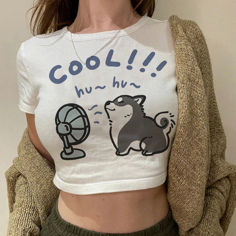 Women 2000s Sweet Funny Cat T Shirt Crop Top Women Shirt Cropped Ulzzang T-shirt 90s Tshirt Top Tee Female Gothic Shirt