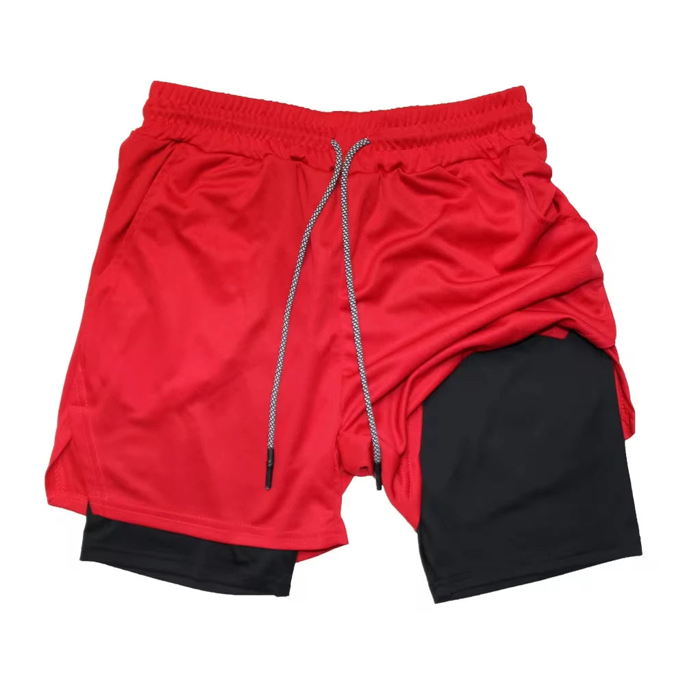 Men's Outdoor Cycling Sports Shorts Summer Breathable Quick-drying Shorts Sportswear Double-layer Two-in-one Casual Shorts M-3XL