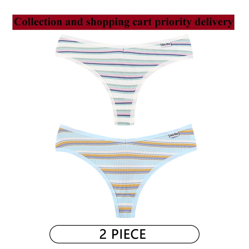 CINOON 2Pcs/Lot Colored Striped Women Panties Low Waist Sexy Women's Underwear G String Lingerie Seamless High Elastic Intimates