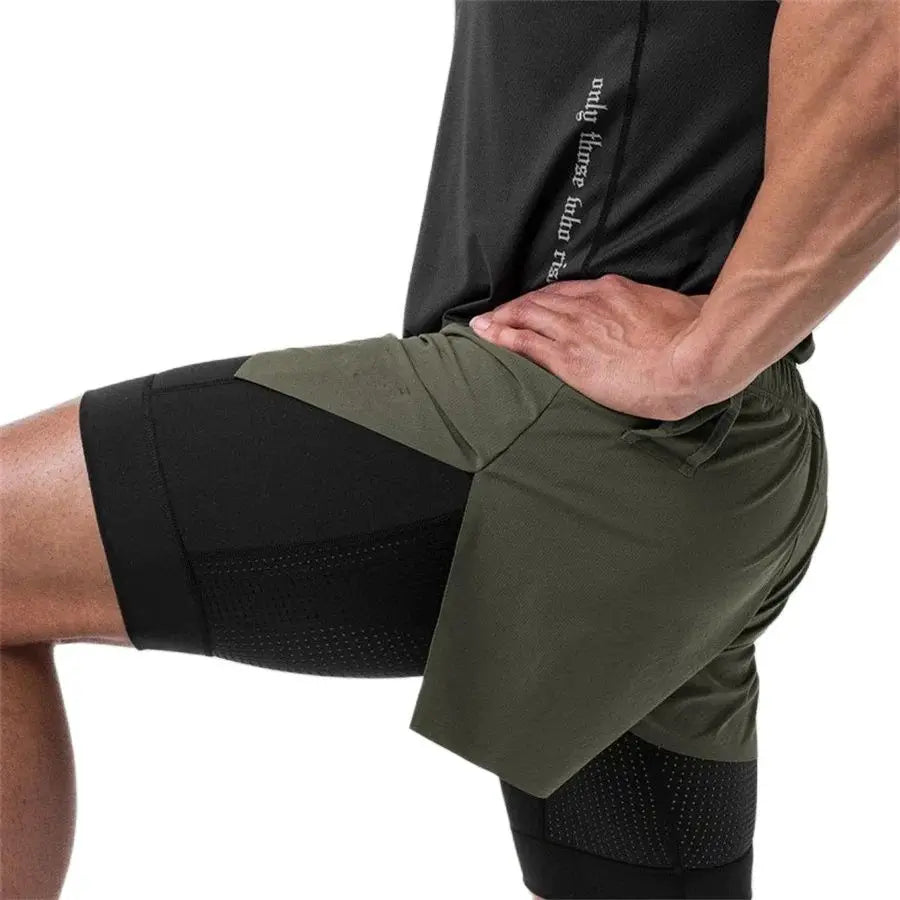 calças de moletom Treino de academia Novos shorts para o verão 2 em 1 Shorts de corrida masculinos de praia de secagem rápida