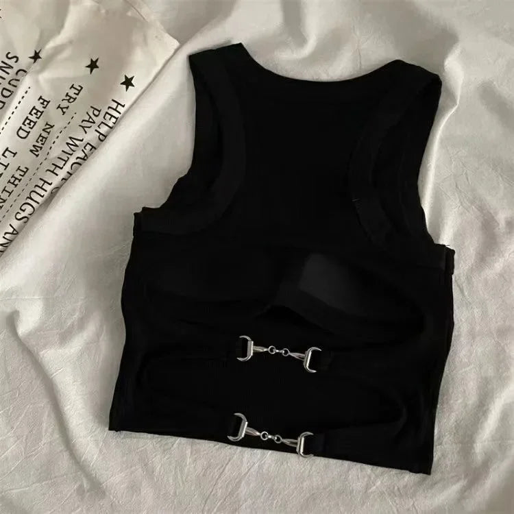 Women Sports Tank Sexy Backless Tops with Bra Pad Casual Crop Tops Backless Knitt Running Camisole for Women Y2K Streetwear Tops