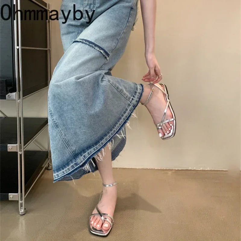 2025 Summer New Women Sandal Fashion Open Toe Narrow Band Ladies Elegant Gladiator Shoes Outdoor Dress Flats Sandalias