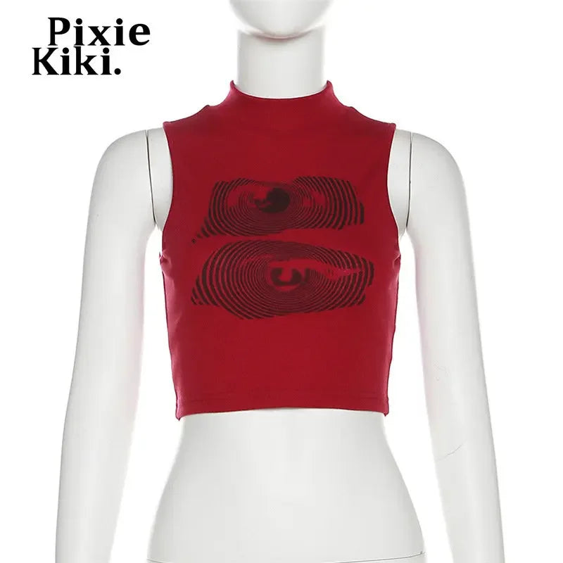 PixieKiki Red Graphic Crop Tops Y2k 2000s Fashion Tank Tops for Women 2023 Summer Sleeveless Tee Shirts P71-AG12