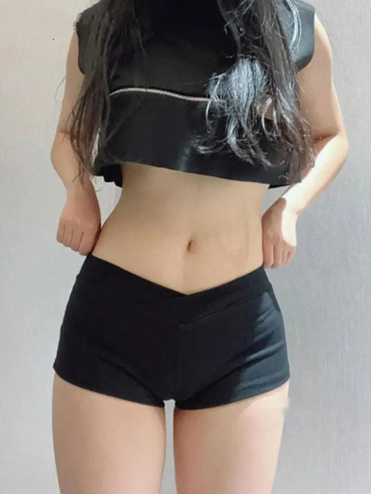 T2 WOMEN Simple Black Dance Fitness Running Ultra Short Sports Casual Shorts Female Summer Tight Low Waist Sexy Korean US8F