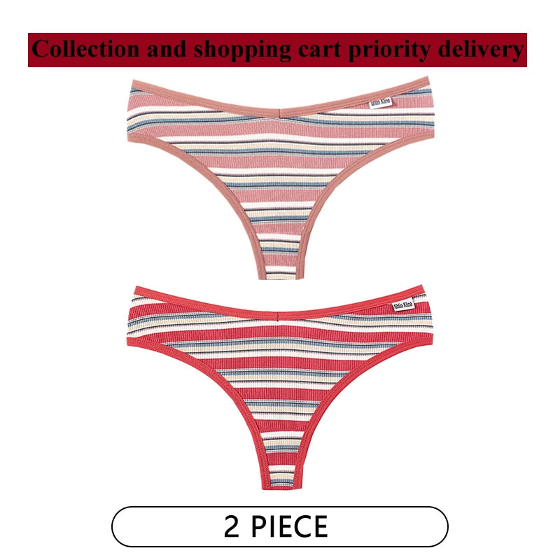 CINOON 2Pcs/Lot Colored Striped Women Panties Low Waist Sexy Women's Underwear G String Lingerie Seamless High Elastic Intimates