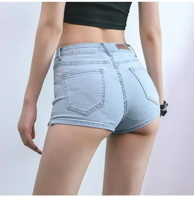 Summer 2024 women high elasticity denim hot shorts female denim casual shorts  High waist Split Hem denim shorts for women