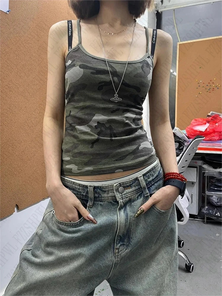 Punk rock harajuku retro camuflagem camisola tops moda sexy chique slim fit hottie crop tops 2000s estética streetwear feminino