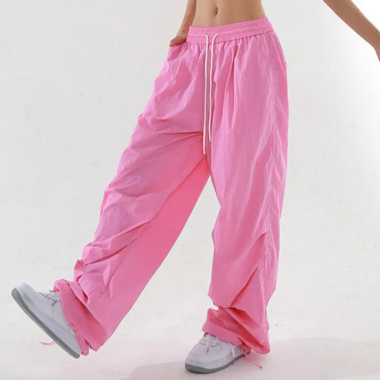 Fluorescent Color Women Baggy Pants Dopamine Oversized Drawstring Women Cargo Pants Solid Color Wide Leg Leisure Trousers