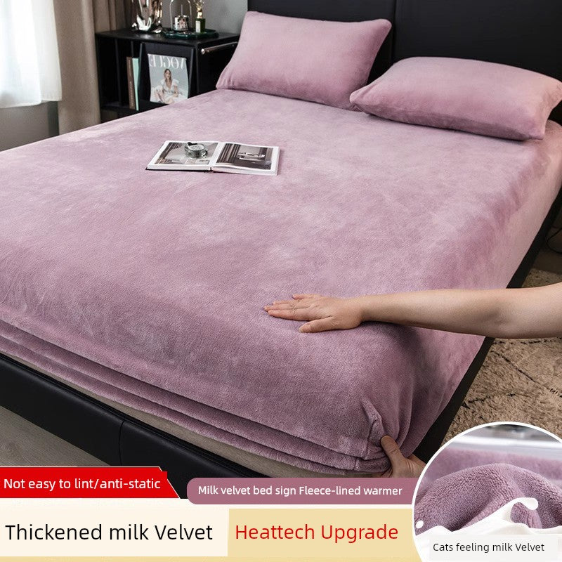 Fleece-lined Thickened Milk Fiber Bedspread Cover Winter 2024 New Arrival Coral Velvet Bedspread Mattress Cover Single All-Inclusive Bed Sheets