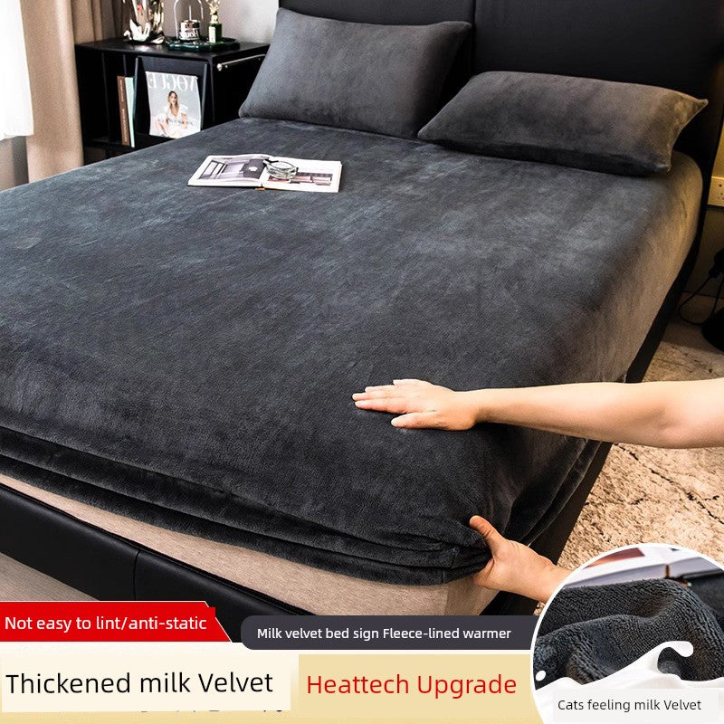 Fleece-lined Thickened Milk Fiber Bedspread Cover Winter 2024 New Arrival Coral Velvet Bedspread Mattress Cover Single All-Inclusive Bed Sheets