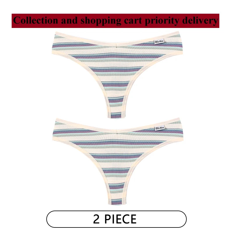 CINOON 2Pcs/Lot Colored Striped Women Panties Low Waist Sexy Women's Underwear G String Lingerie Seamless High Elastic Intimates