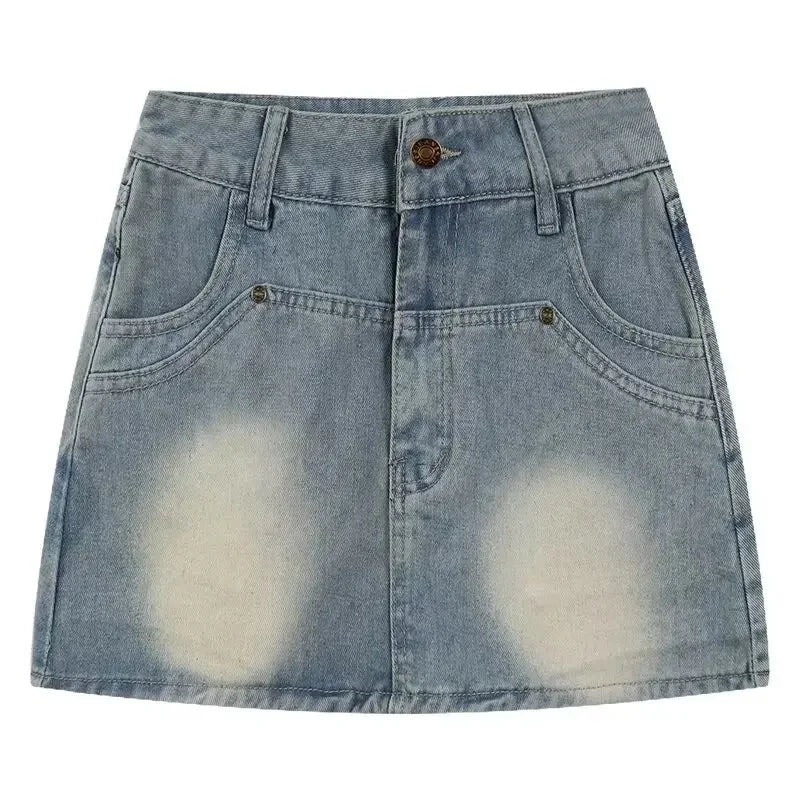 Distressed Vintage Denim Skirt For Women Summer Slimming A- line Hip Covering Mini Skirt Lightweight Trendy Fashion