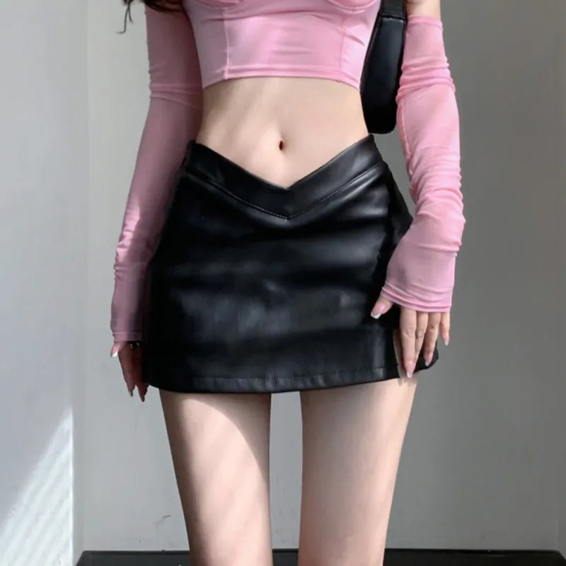 Women's Sexy Leather Skirt Girls Split Slim Sexy Short Skirt High Waist Wrapped Hip Skirt Party Dress Nightclub