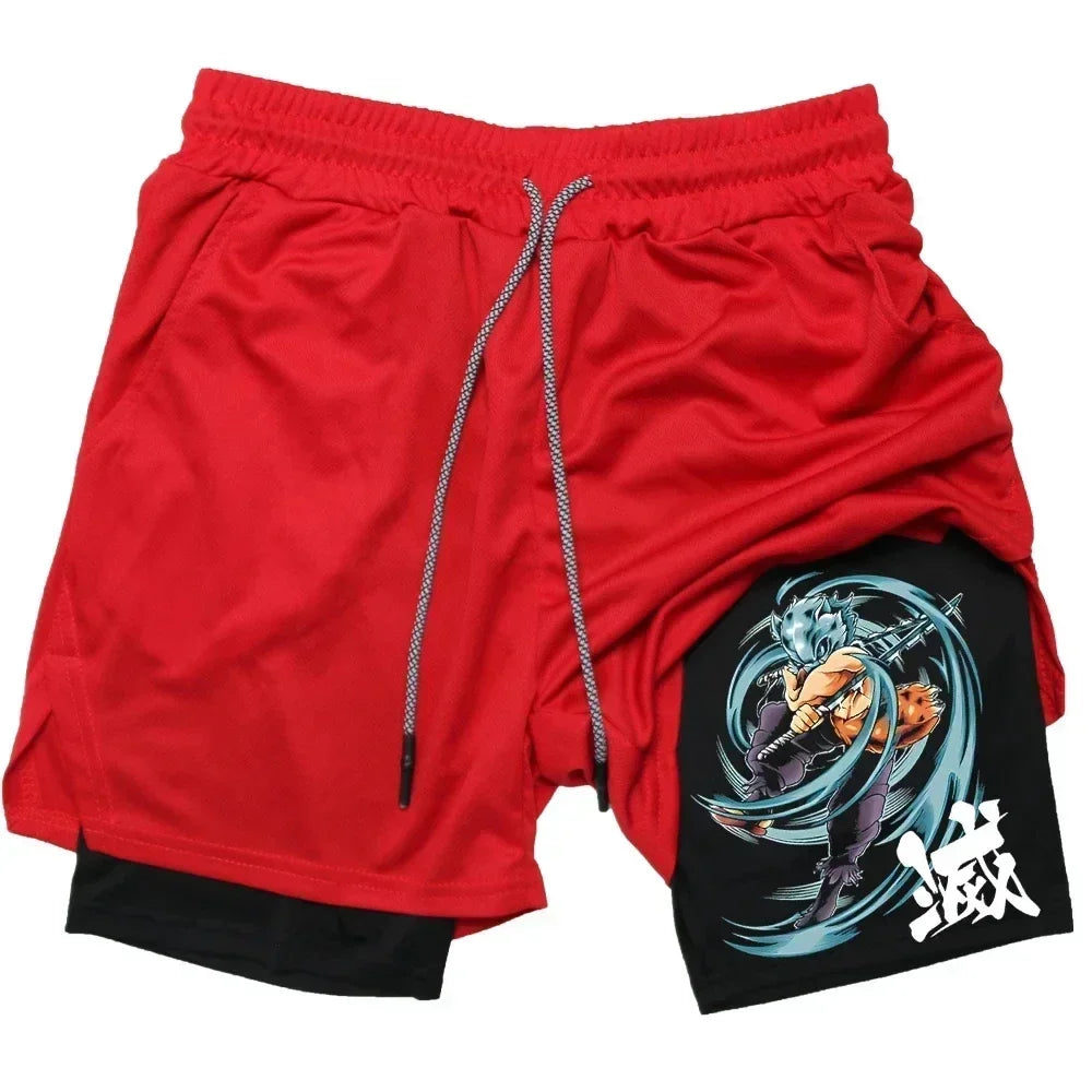 Outdoor Jogging Fitness Shorts Men's Printed 2-in-1 High Performance Double Layer Shorts Gym Workout Training Pants M-3XL