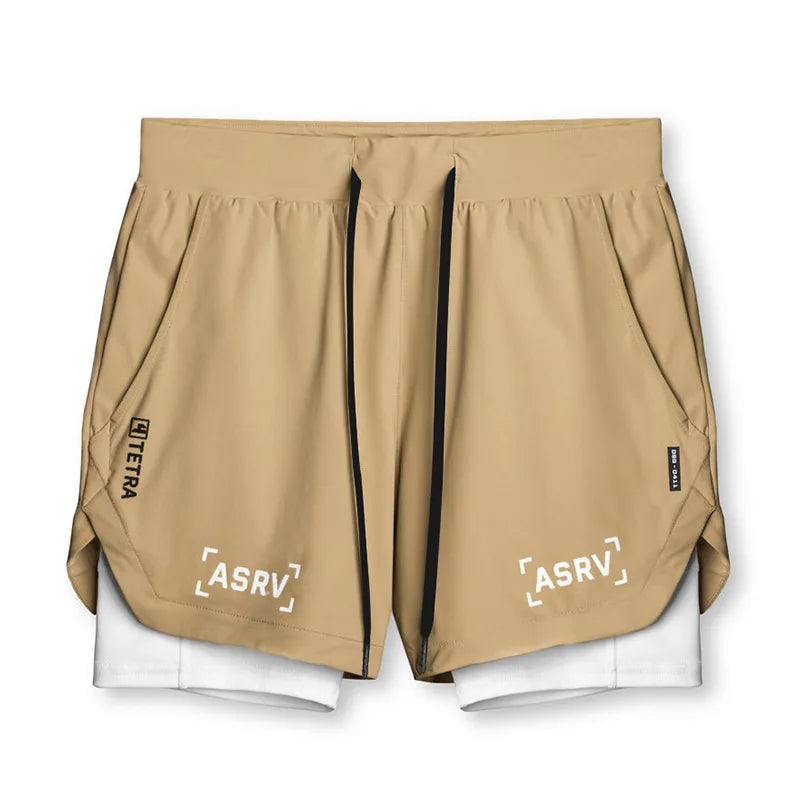 Masculino Academia 2 em 1 Secagem rápida Shorts casuais de dois andares Jogging Fitness Basquete Calças curtas Calças masculinas de treino esportivo de verão