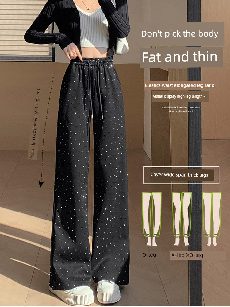 Narrow Elastic High Waist Casual Mopping Trousers Hot Drilling