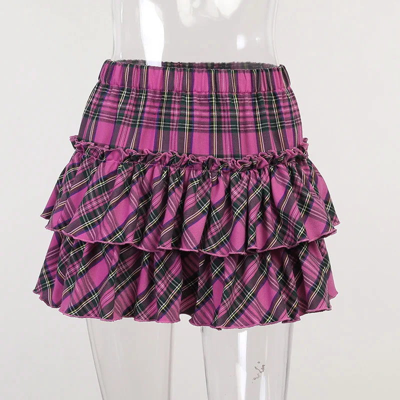 Pink Skirt Japanese College Style Youth Girl Plaid Skirt Female High Waist Slim Lolita Cosplay Y2k Skirt Goth Skirt