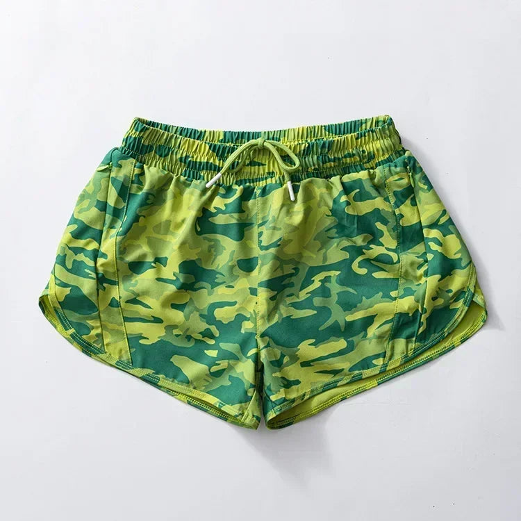 Camo Leopard Track That High-Rise Lined Short 5" Drawstring Lightweight Sweat-wicking Running Shorts With Side Zipper Pocket