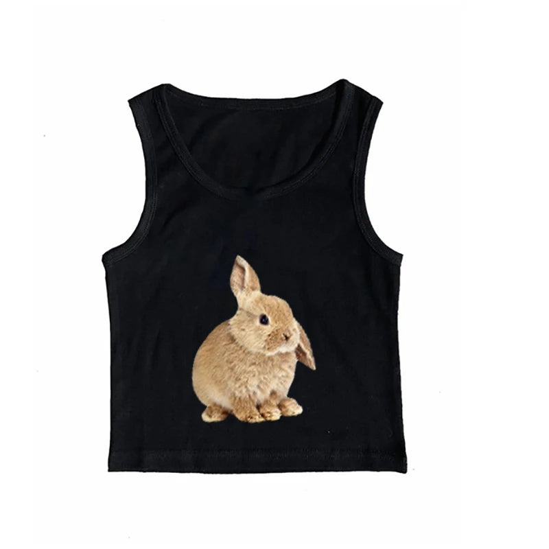 Cute sweet aesthetic Y2K women's sleeveless camisole streetwear casual punk rabbit pattern print vintage Harajuku summer shorts