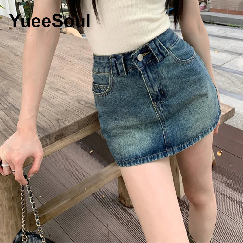 Blue Denim Skirt  A-Line High Waist Mini Skirt 2024 New Summer Y2K 2000s High Street Sexy Kawaii Cute Skirts for Women