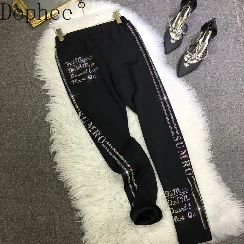 High Quality Shiny Hot Drilling Women Leggings All-match Autumn Winter Elastic Waist Tight Leggings Ankle-length Pencil Pants