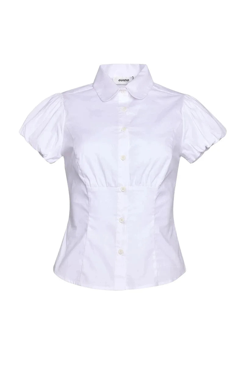 guizio white short-sleeved shirt with waisted puffed sleeves designed bella vintage half dress