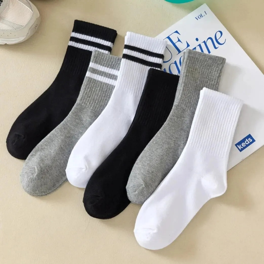 6 Pairs Women's Mid-Tube Socks Solid Colour Autumn Winter Breathable Comfortable Sport Sweat Absorbent Man And Women's Socks