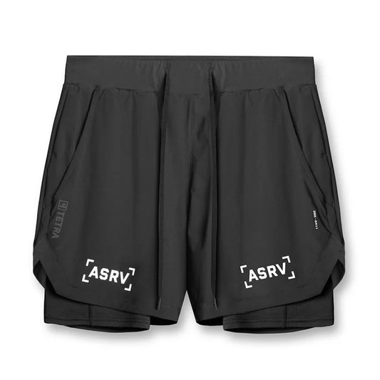 Masculino Academia 2 em 1 Secagem rápida Shorts casuais de dois andares Jogging Fitness Basquete Calças curtas Calças masculinas de treino esportivo de verão