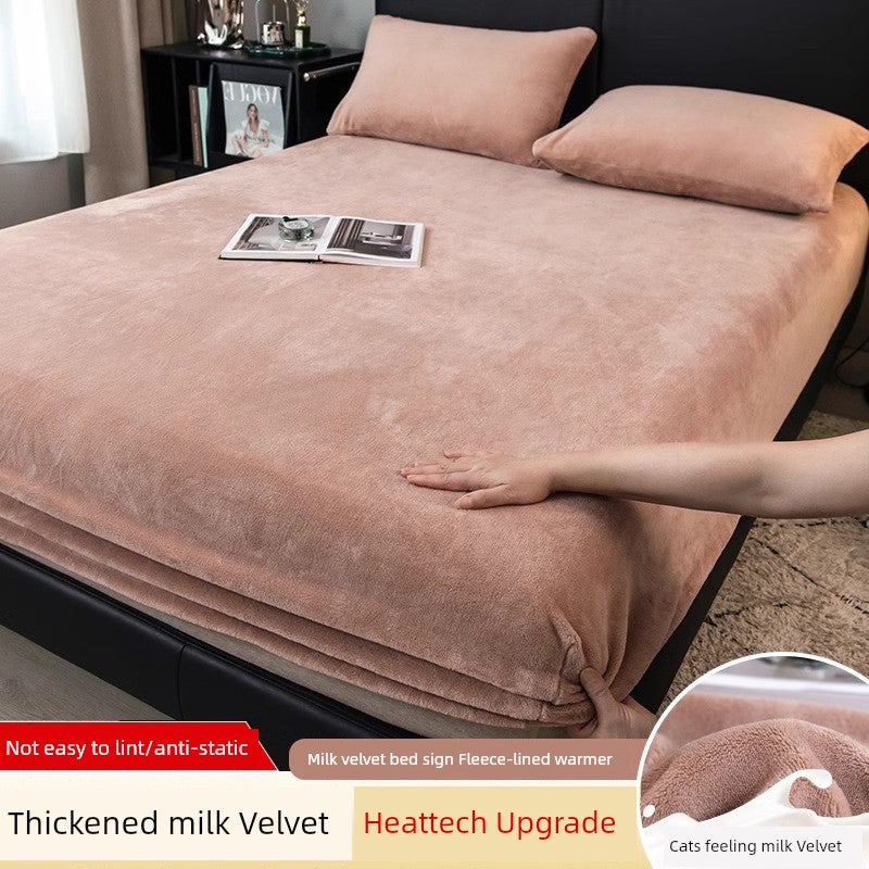 Fleece-lined Thickened Milk Fiber Bedspread Cover Winter 2024 New Arrival Coral Velvet Bedspread Mattress Cover Single All-Inclusive Bed Sheets