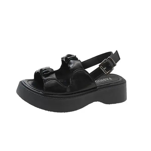 Beige Heeled Sandals Female Shoe 2024 Summer Open Toe Med Muffins shoe Ankle Strap Black Girls Clear Peep New Fashion Medium Gla