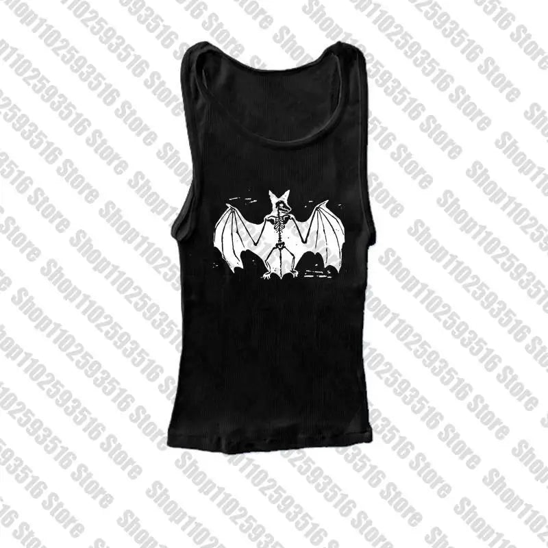 Aesthetic Goth bat Letter Y2K style Crop Tops T-shirt Short Sleevle Vest Tees Harajuku Streetwear Suspenders Women Clothes shirt