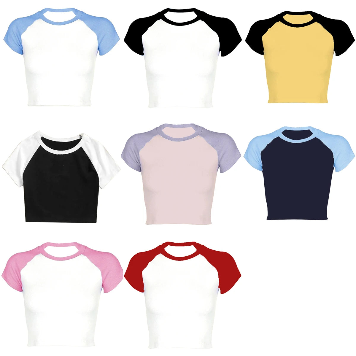 Solid color patchwork short style kawaii Women's Top T-Shirt clothes crop top E-girl Aesthetic Harajuku Round Neck Short Sleeve