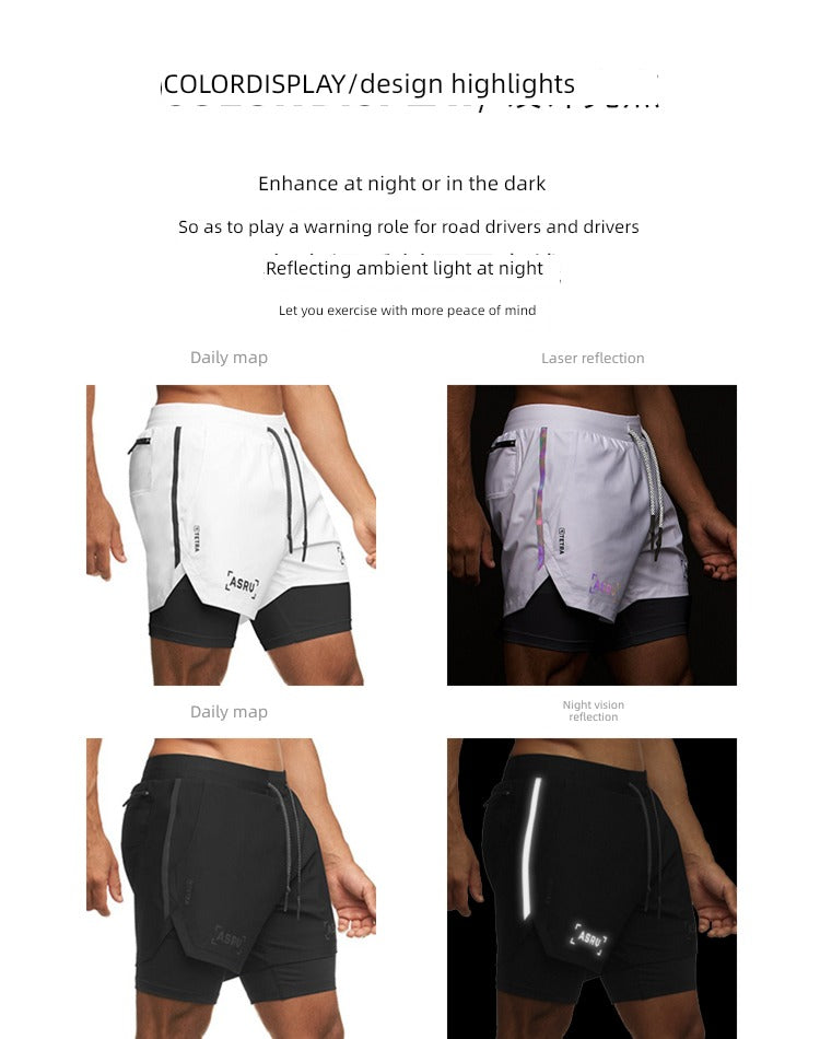 ASRV Men's Fitness Double-Layer Laser Shorts Basketball