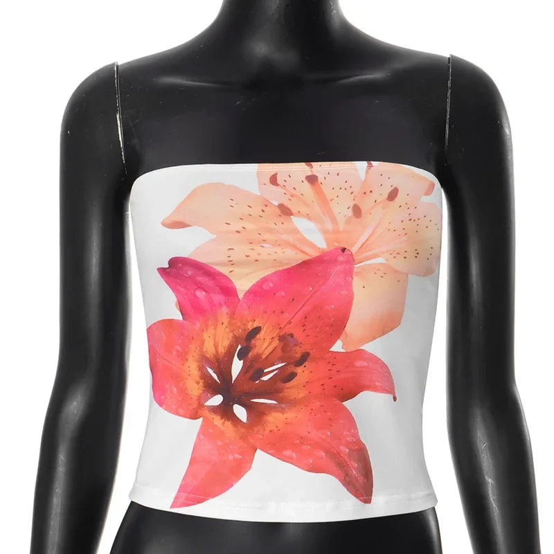 Estilo American Spice Girl flor impressão slim slimming corpete moda blusa feminina novo estilo verão