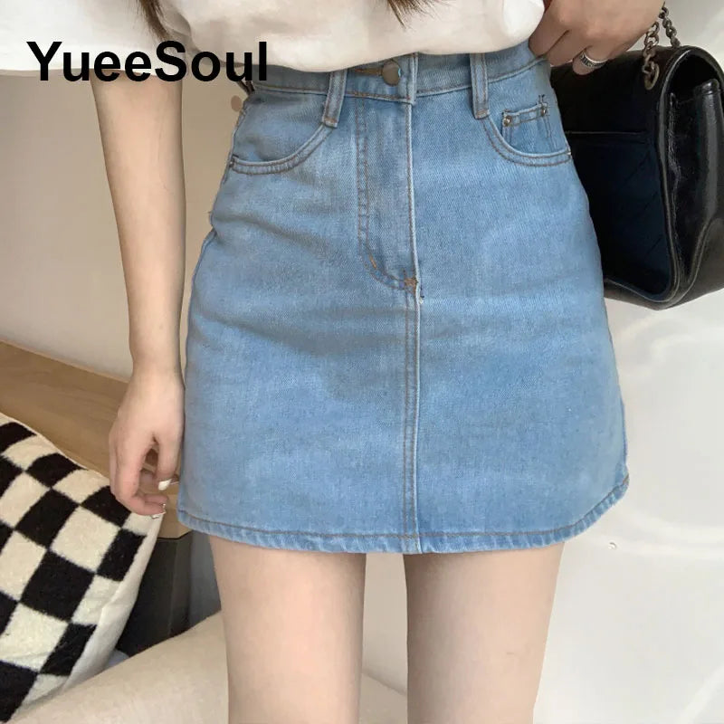 Blue Denim Skirt  A-Line High Waist Mini Skirt 2024 New Summer Y2K 2000s High Street Sexy Kawaii Cute Skirts for Women