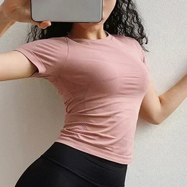 Cloud Hide Camisetas Femininas de Yoga Sólidas Esportivas Crop Top Camiseta da Moda Camiseta de Ginástica e Treino Manga Curta Fitness Secagem Rápida Roupa Esportiva