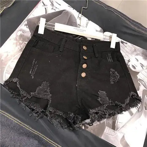 High Waist Tassel Broken Denim Shorts Women Summer Korean Version Raw Edge Wide Leg Loose Plus Size Jean Shorts Female