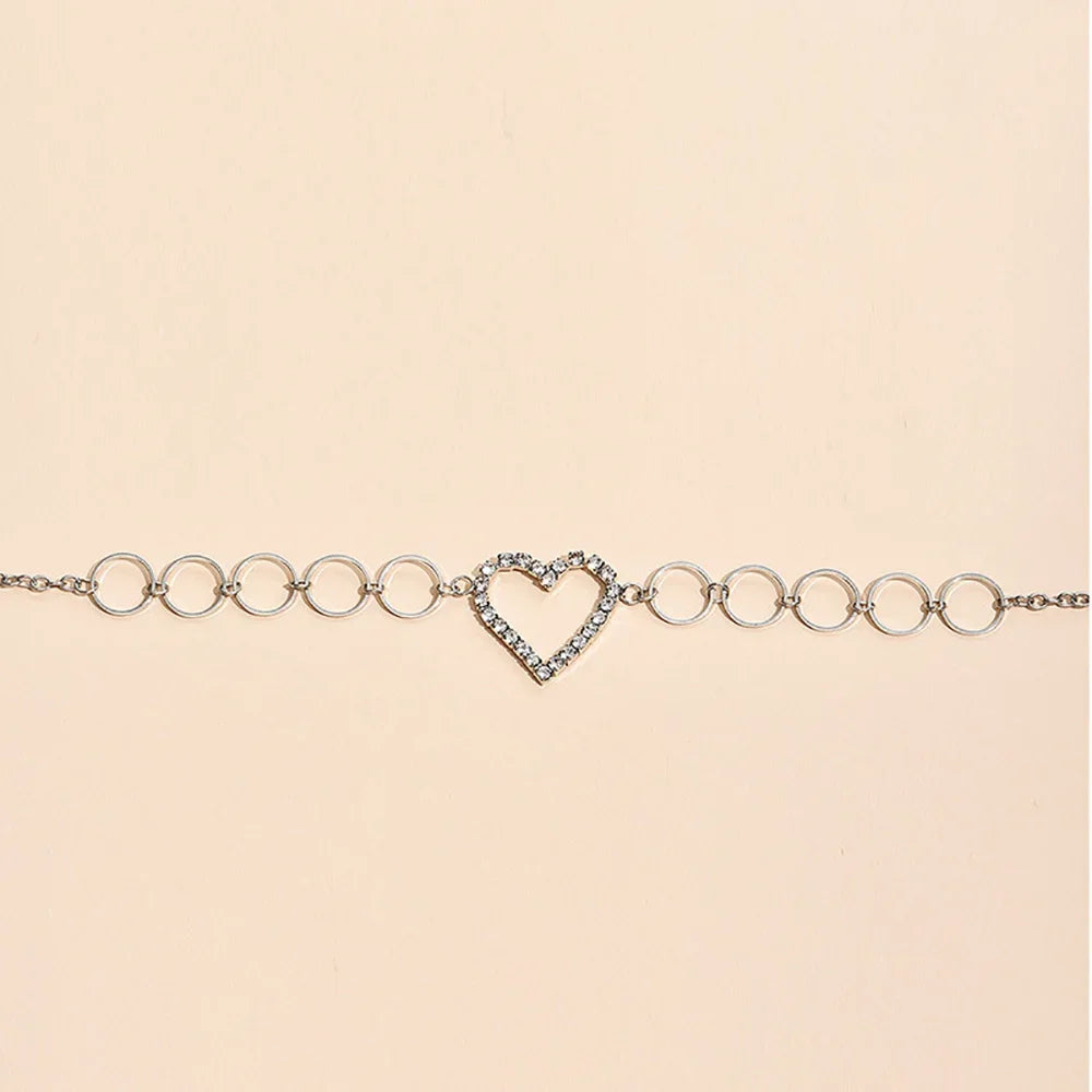 Fashion Aesthetic Sexy Rhinestone Crystal Body Jewelry Ring Heart Waist Belly Chain for Summer Women Girl Nightclub