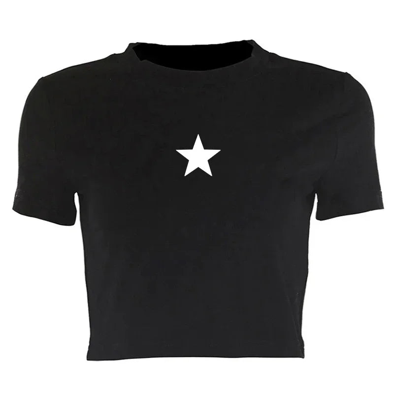 Kawaii Top Cropped Feminino Harajuku Bebê Camiseta Y2K Goth Manga Curta Streetwear Estampa de Estrela Roupas Camiseta Cena Emo Camiseta Vintage