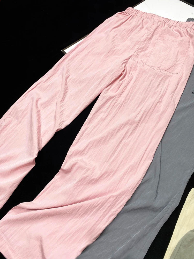 [YOZOU] Summer Thin Comfort Fluid Wide Leg Pants Pink Black Green Gray Khaki Trousers Oversized Loose Korean Solid Streetwear