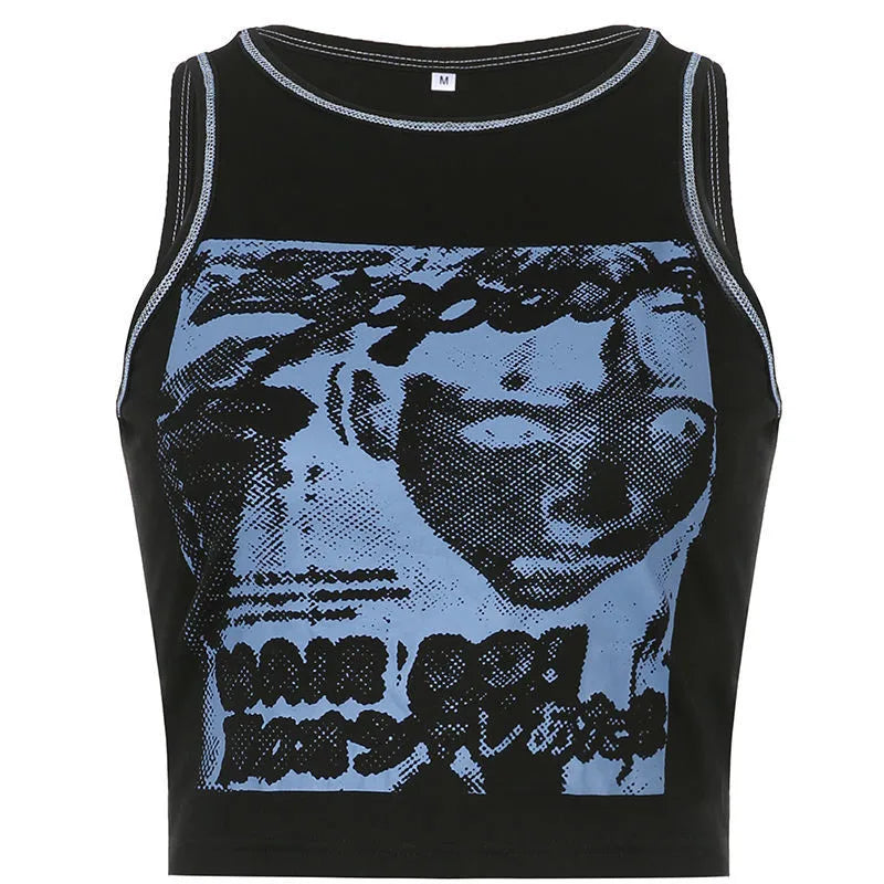 Sexy Grunge Y2k Gothic Casual Top Tees Fashion 90's Vintage Cartoon Printing Cropped Tops Aesthetic Tank Tops Women's Clothing