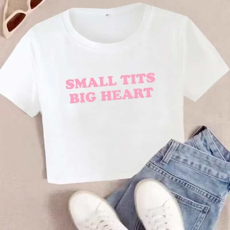 Popular Fashion Letter Graphic Summer 2000s Crop Tops Women T-Shirt Y2k Grunge Tops Kawaii Baby Tee Party Vintage Harajuku Emo